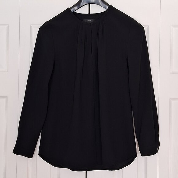 J. Crew Tops - J.Crew Black Pleated Blouse Button Detail Minimalist Chic Top